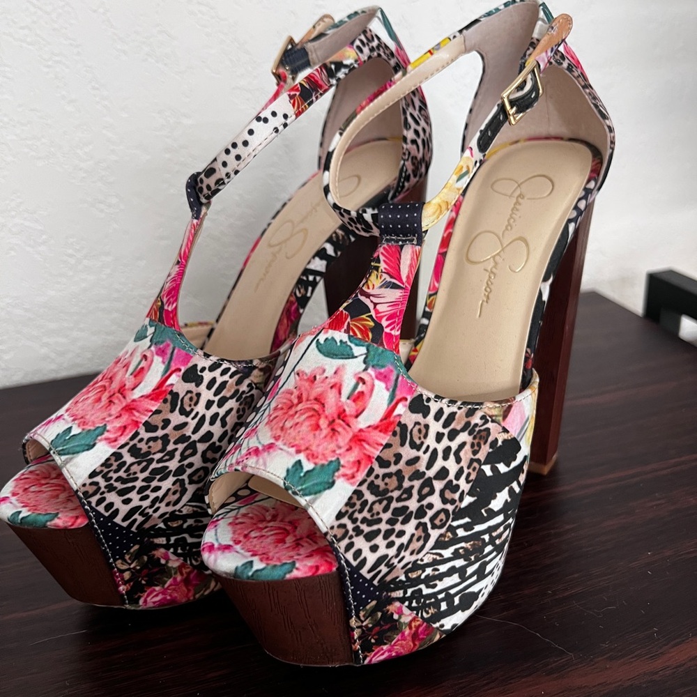 Jessica Simpson Pink and Black Stiletto Heels